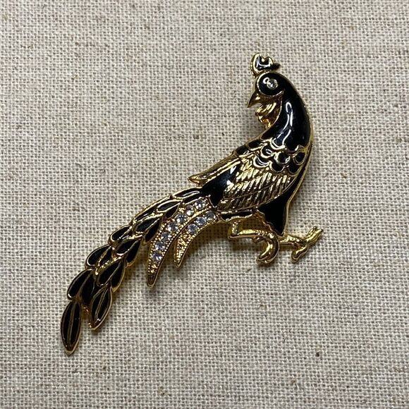 💛 Designer Gold Plated Peacock Crystal Brooch - Picture 4 of 5